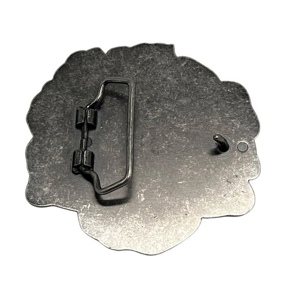 Floral Enamel Belt Buckle Blue Stones Silver Vintage Metal - Picture 5 of 8